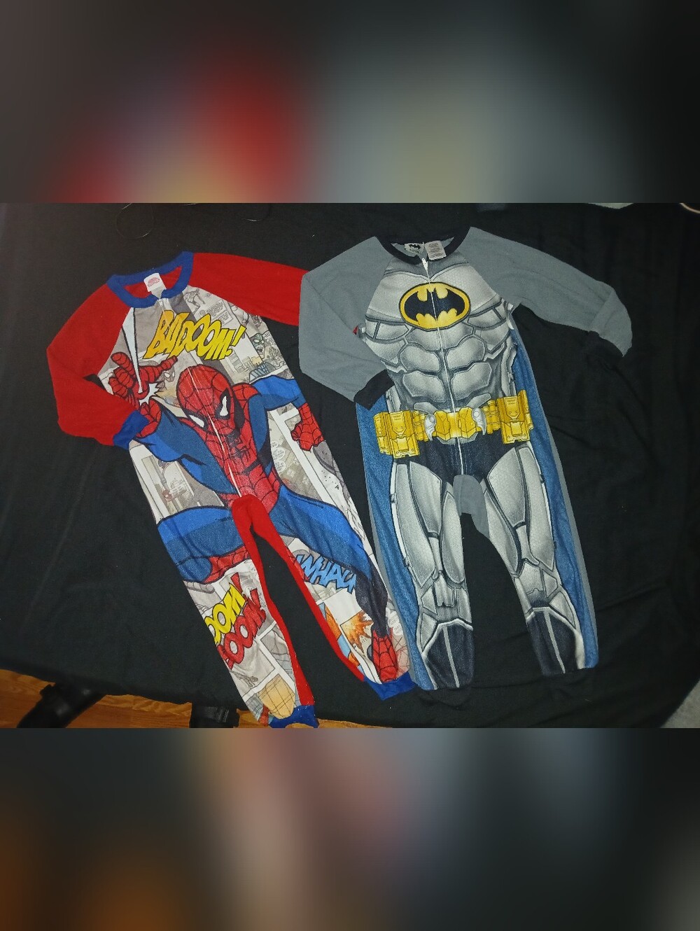 Kids Batman and Spider-Man Full Zip Up Pajamas W/ No Footies  - Gray, Blue, Red